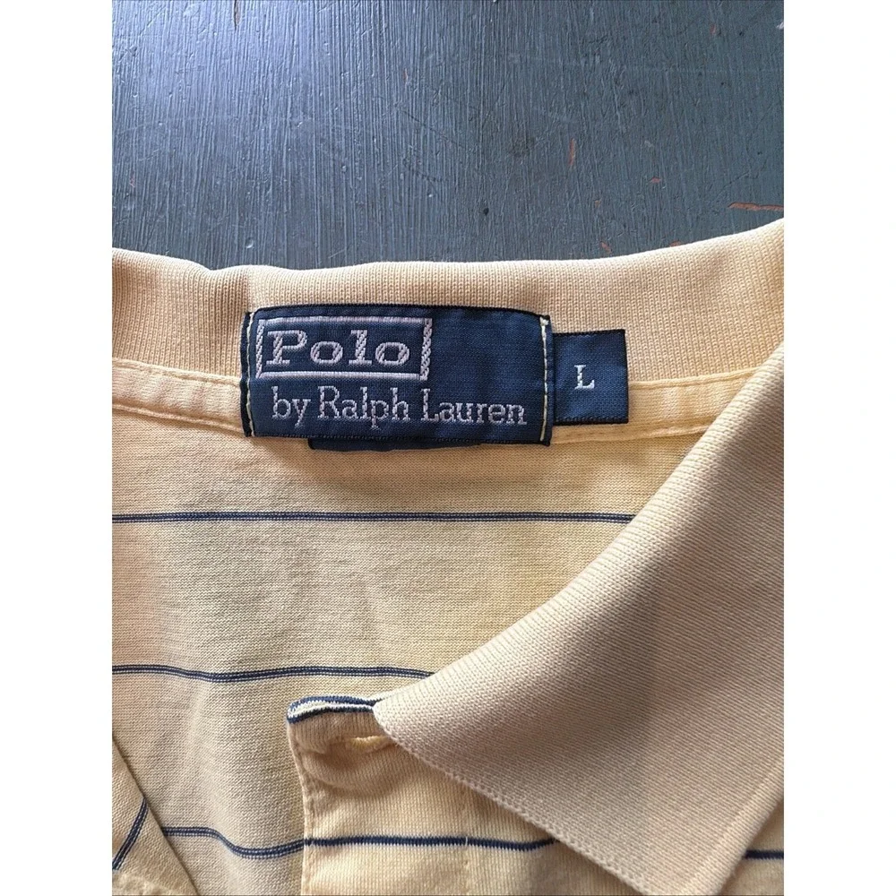 Polo By Ralph Lauren Men's Yellow And Blue Striped Short Sleeve Polo Size L Peru